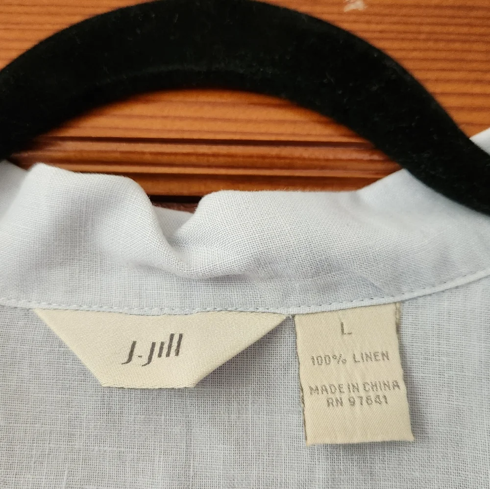 J. Jill 100% Linen Soft Blue Button Up Blouse Large - Picture 4 of 5